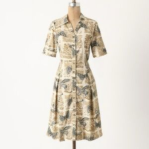 Anthropologie Corduroy Shirt Dress Sz 0 Girls From Savoy Birds Nature Alary